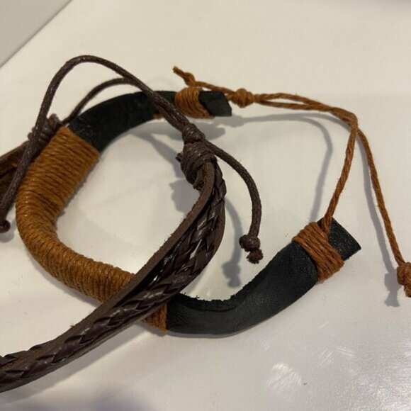 Multi-Layered genuine Leather  Rope Bracelet Set of 2 Unisex funky brown - Picture 12 of 12